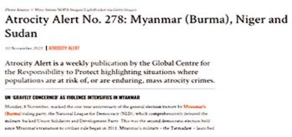 Global Centre for Responsibility to Protect အဖွဲ့ရဲ့ အပတ်စဉ်ထုတ်စာစောင်ပါ မြန်မာ့အရေး ဆောင်းပါးအပေါ် မြန်မာပြည်သူတစ်ဦး၏တုံ့ပြန်ချက်